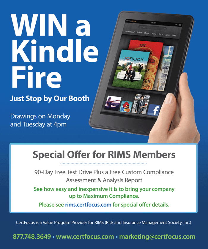 Win a Kindle Fire from CertFocus at RIMS 2012